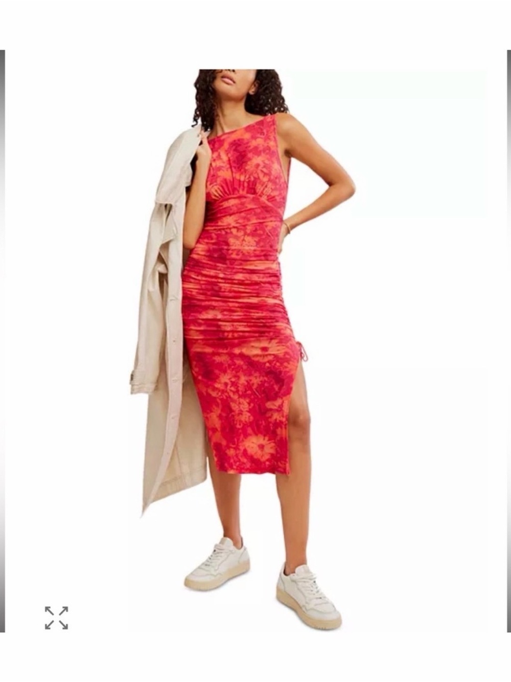 Free People Floral Sheer Ruched Maxi Dress